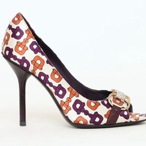 GUCCI PURPLE/ORANGE SATIN CRYSTAL HORSEBIT PUMPS Sz 9